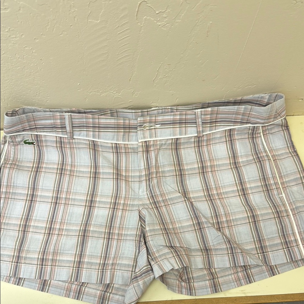 NWOT Lacoste Women's Plaid Shorts - Gray and Pink size 42/10
